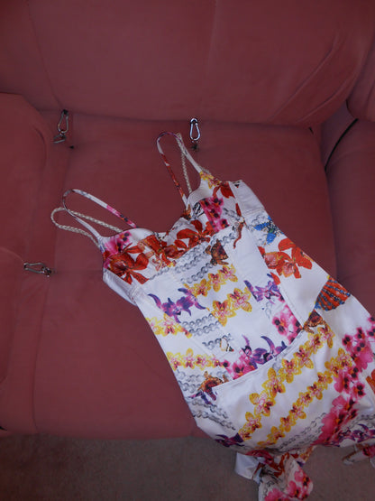JUST CAVALLI EARLY 2000S FLORAL & PEARL PRINT DRESS