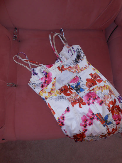 JUST CAVALLI EARLY 2000S FLORAL & PEARL PRINT DRESS