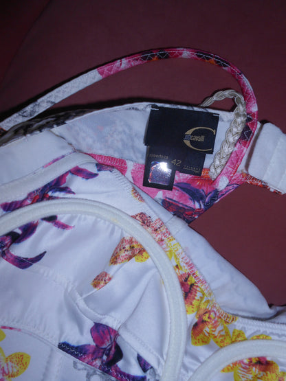 JUST CAVALLI EARLY 2000S FLORAL & PEARL PRINT DRESS