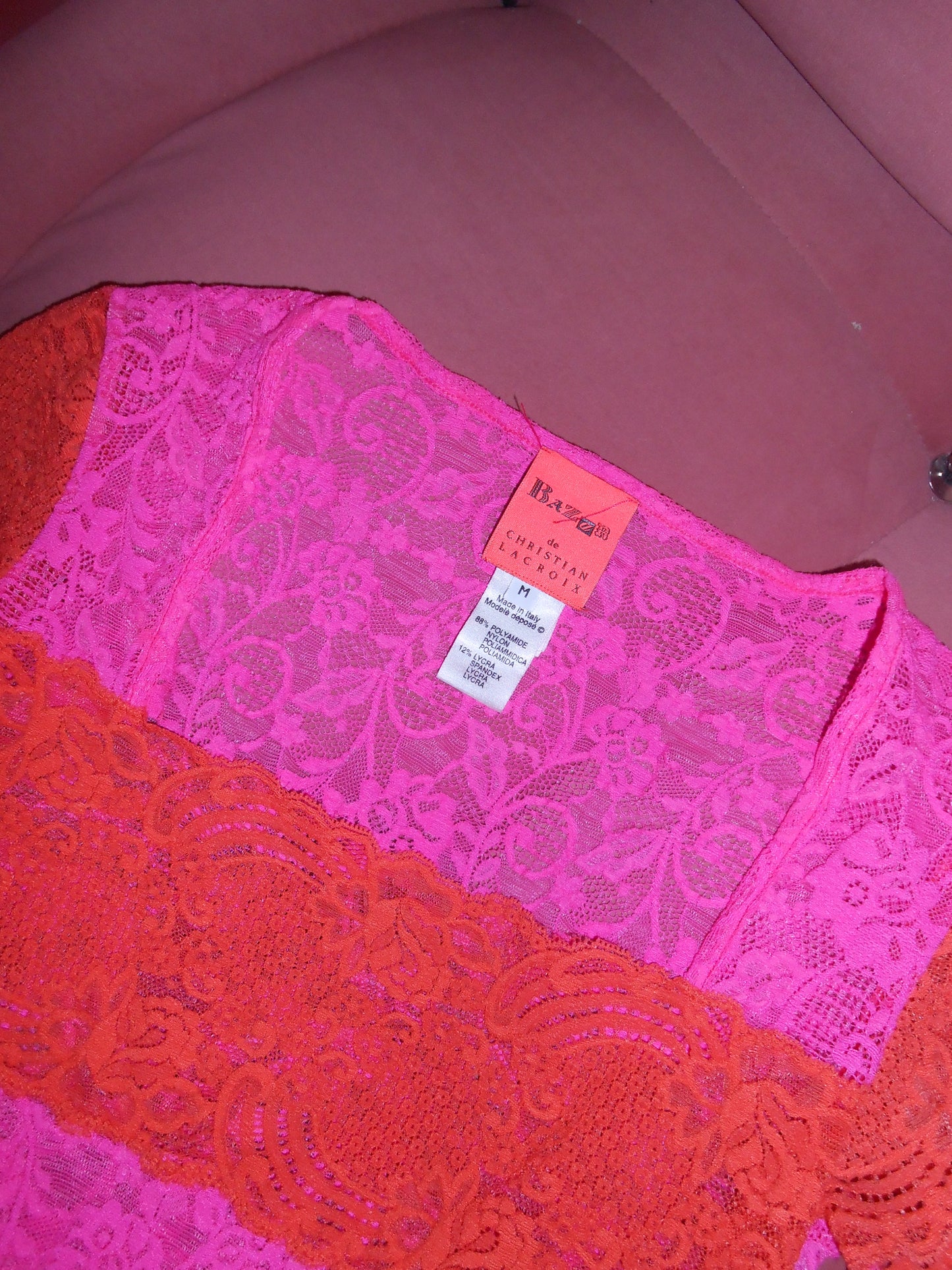 CHRISTIAN LACROIX 1990S LACE COLOR BLOCK TOP