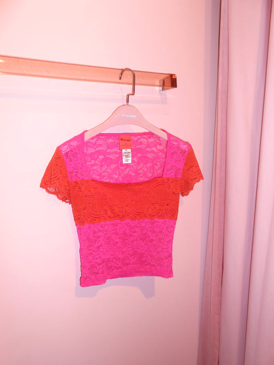 CHRISTIAN LACROIX 1990S LACE COLOR BLOCK TOP