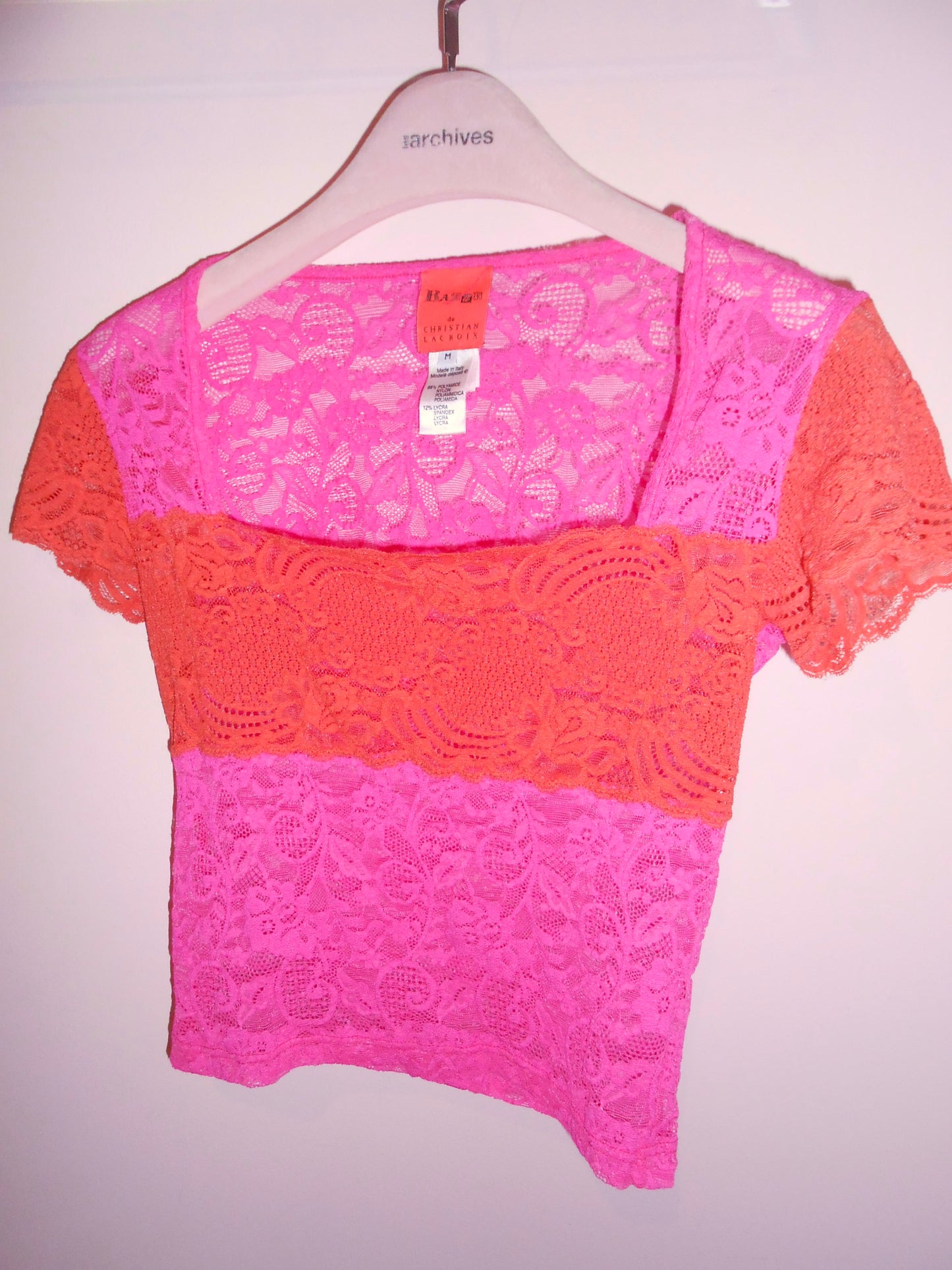 CHRISTIAN LACROIX 1990S LACE COLOR BLOCK TOP