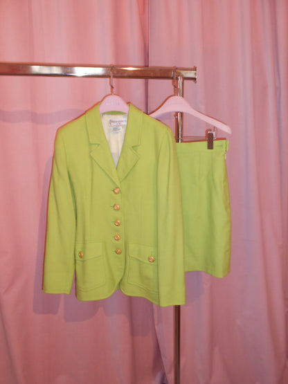 YVES SAINT LAURENT VARIATION SS 1996 GREEN SKIRT SUIT
