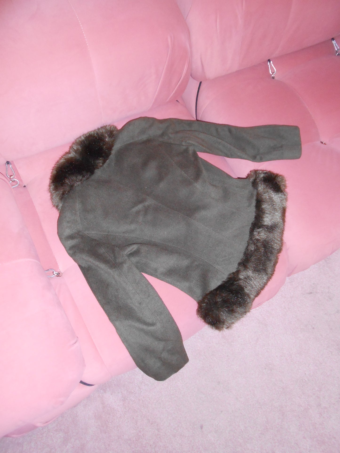 THIERRY MUGLER 1990S CASHMERE SKIRT SUIT WITH FAUX FUR COLLAR