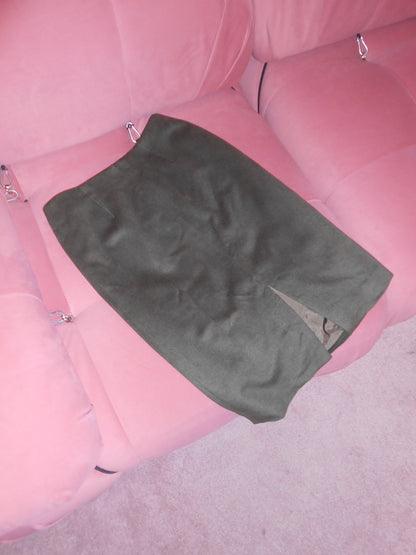 THIERRY MUGLER 1990S CASHMERE SKIRT SUIT WITH FAUX FUR COLLAR