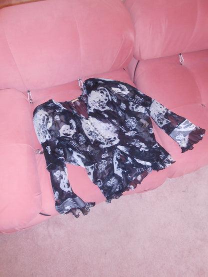 JOHN GALLIANO EARLY 2000S PRINTED GEORGETTE BLOUSE