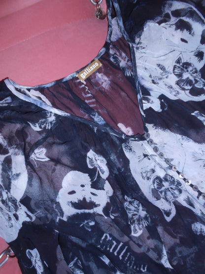 JOHN GALLIANO EARLY 2000S PRINTED GEORGETTE BLOUSE