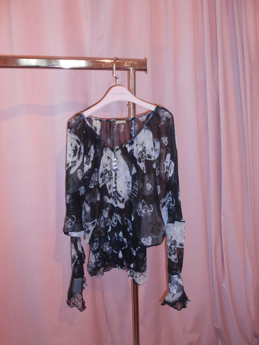 JOHN GALLIANO EARLY 2000S PRINTED GEORGETTE BLOUSE
