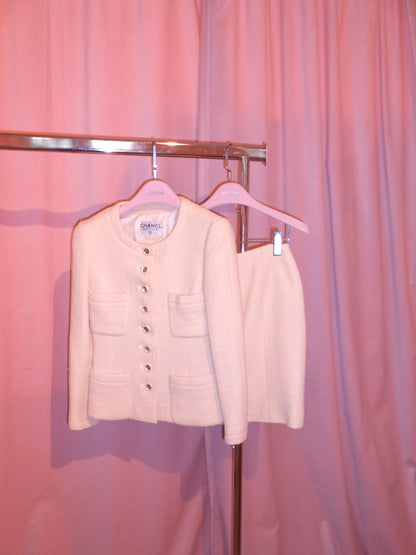 CHANEL BY KARL LAGERFELD CRUISE 1995 TWEED SKIRT SUIT WITH MIRROR BUTTONS