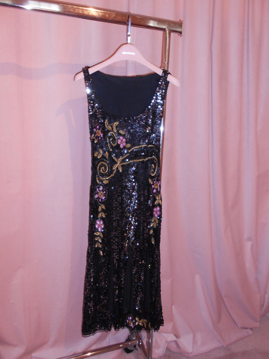 BLUMARINE COUTURE EARLY 2000S SEQUIN DRESS WITH FLOWERS