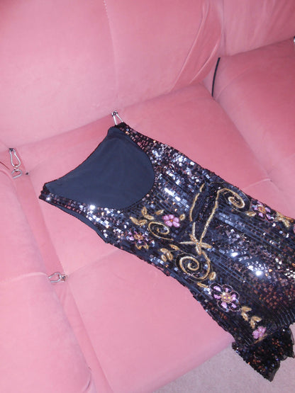 BLUMARINE COUTURE EARLY 2000S SEQUIN DRESS WITH FLOWERS