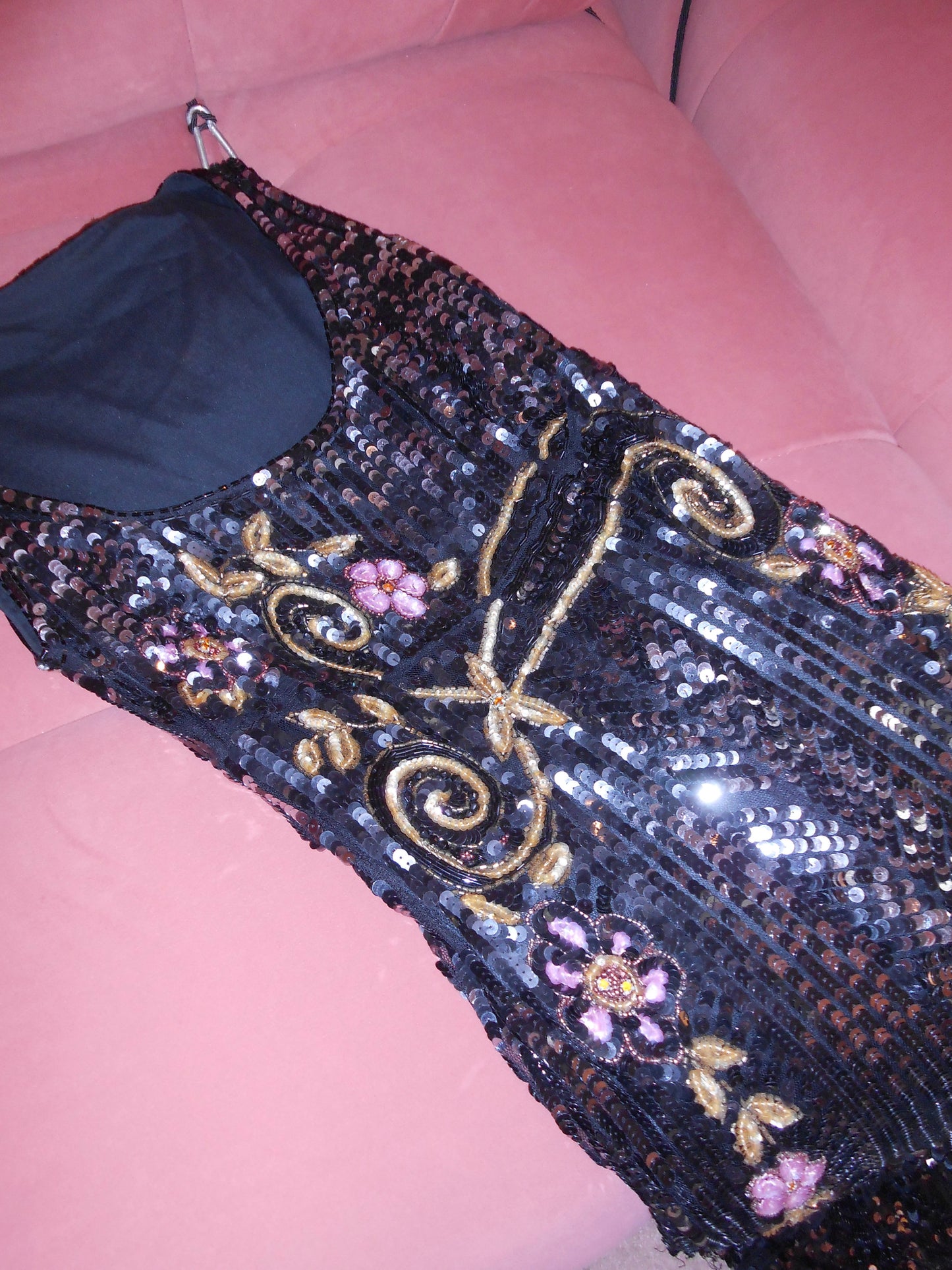 BLUMARINE COUTURE EARLY 2000S SEQUIN DRESS WITH FLOWERS