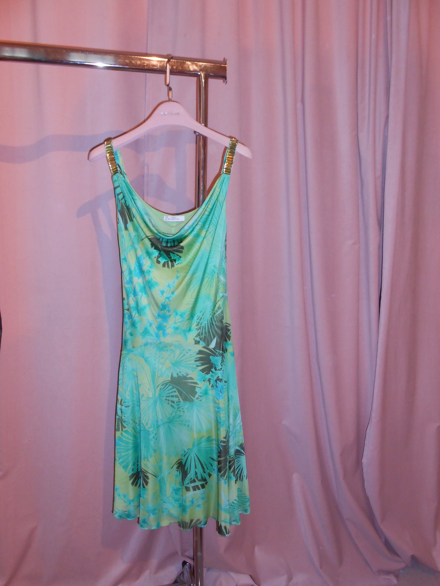 VERSACE COLLECTION EARLY 2000S JUNGLE PRINT DRESS WITH JEWEL STRAPS