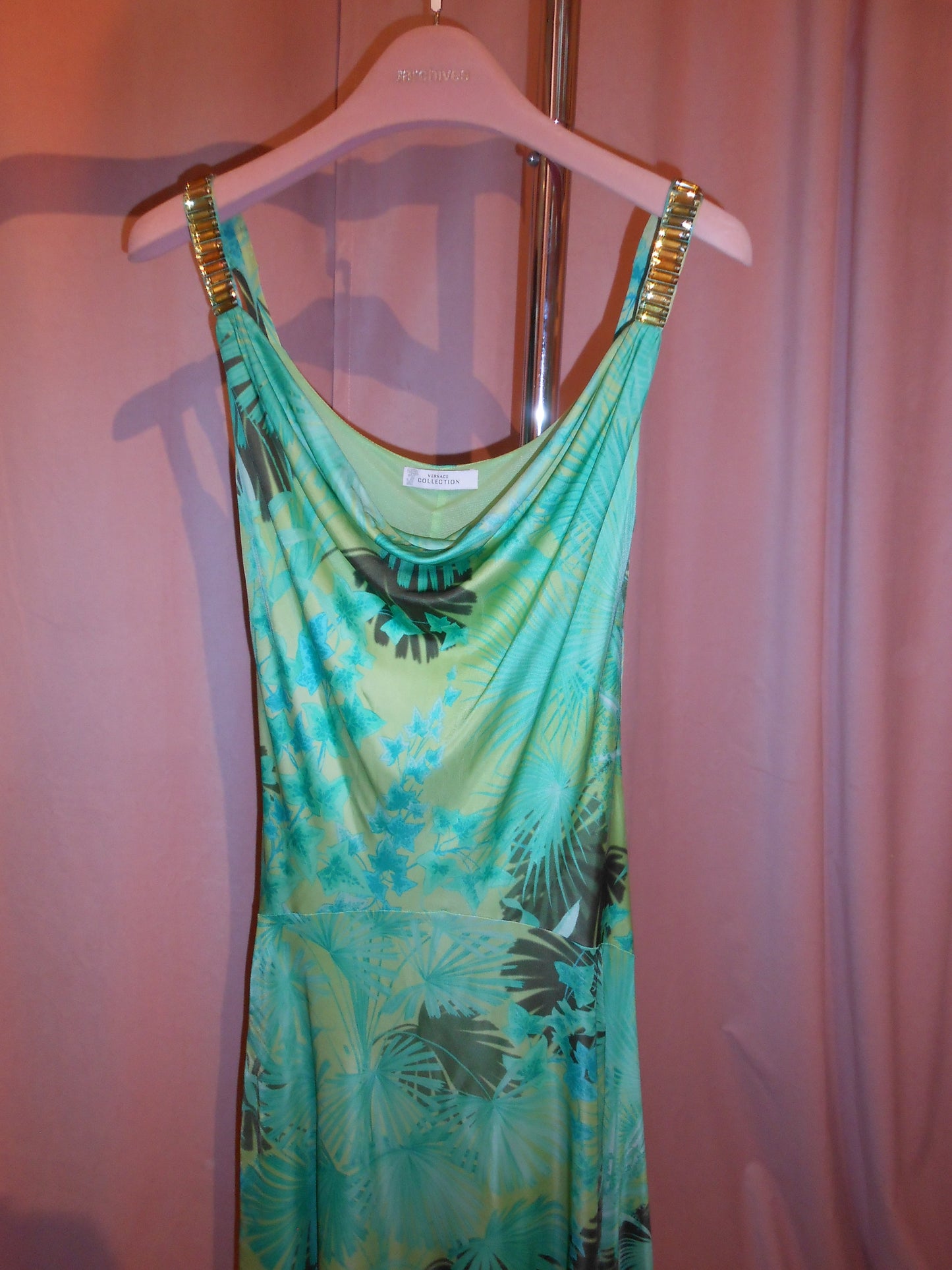 VERSACE COLLECTION EARLY 2000S JUNGLE PRINT DRESS WITH JEWEL STRAPS
