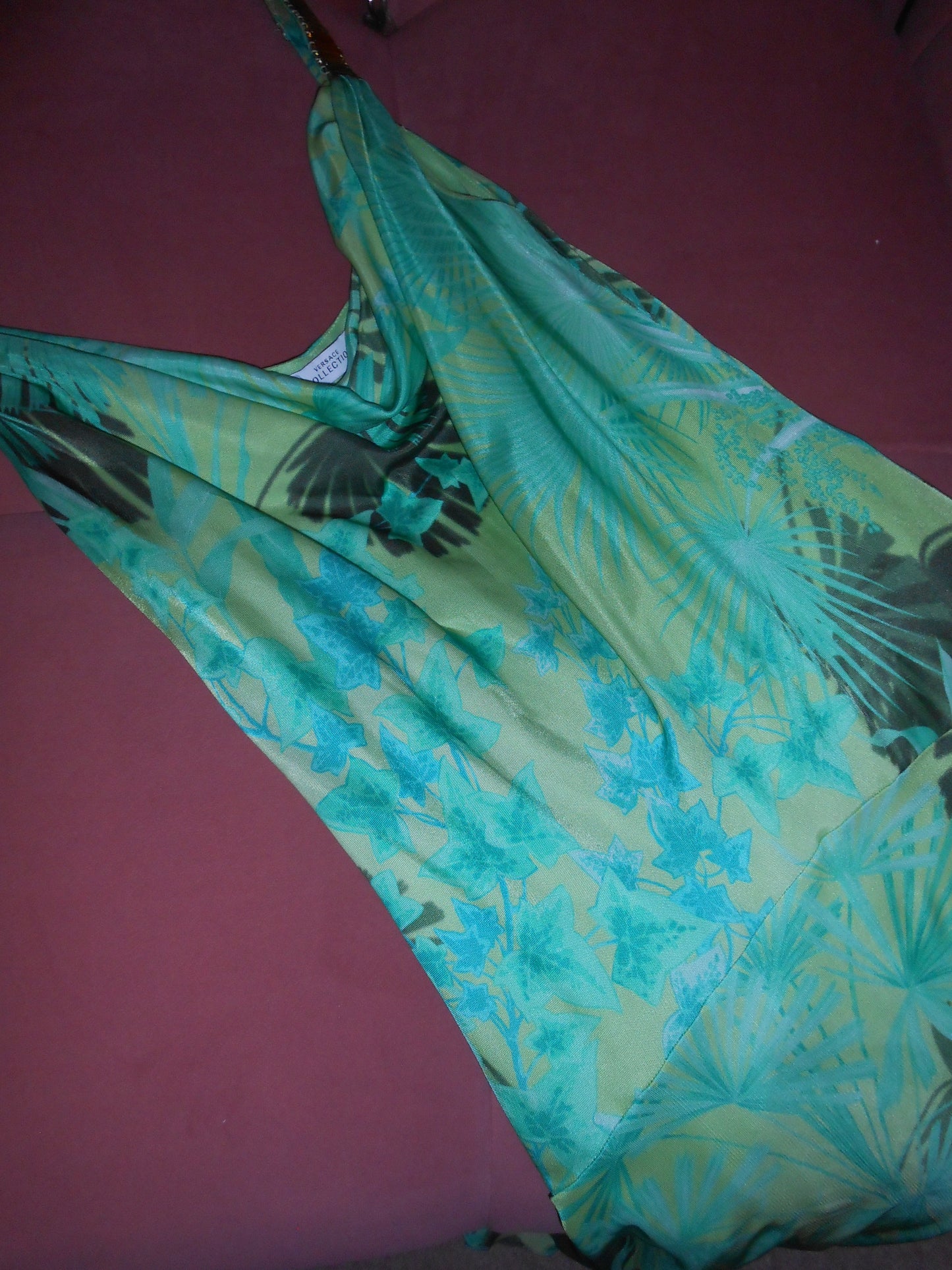 VERSACE COLLECTION EARLY 2000S JUNGLE PRINT DRESS WITH JEWEL STRAPS