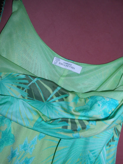 VERSACE COLLECTION EARLY 2000S JUNGLE PRINT DRESS WITH JEWEL STRAPS