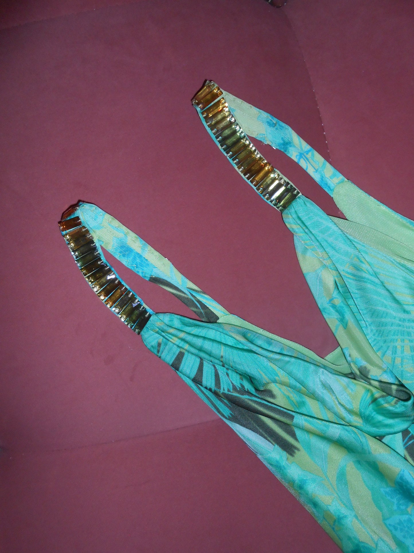 VERSACE COLLECTION EARLY 2000S JUNGLE PRINT DRESS WITH JEWEL STRAPS
