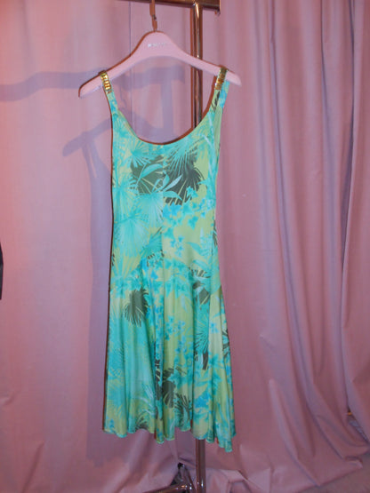 VERSACE COLLECTION EARLY 2000S JUNGLE PRINT DRESS WITH JEWEL STRAPS