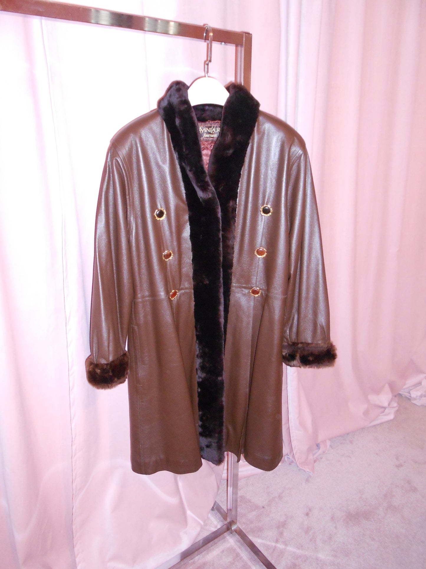 YVES SAINT LAURENT 1990S FUR AND LEATHER COAT