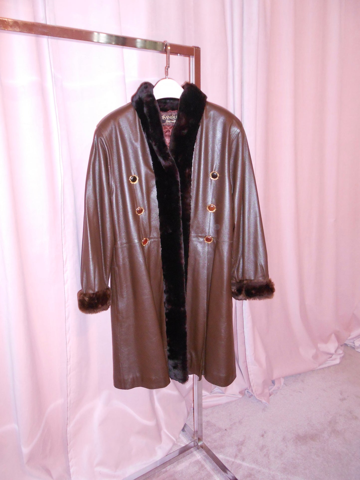 YVES SAINT LAURENT 1990S FUR AND LEATHER COAT
