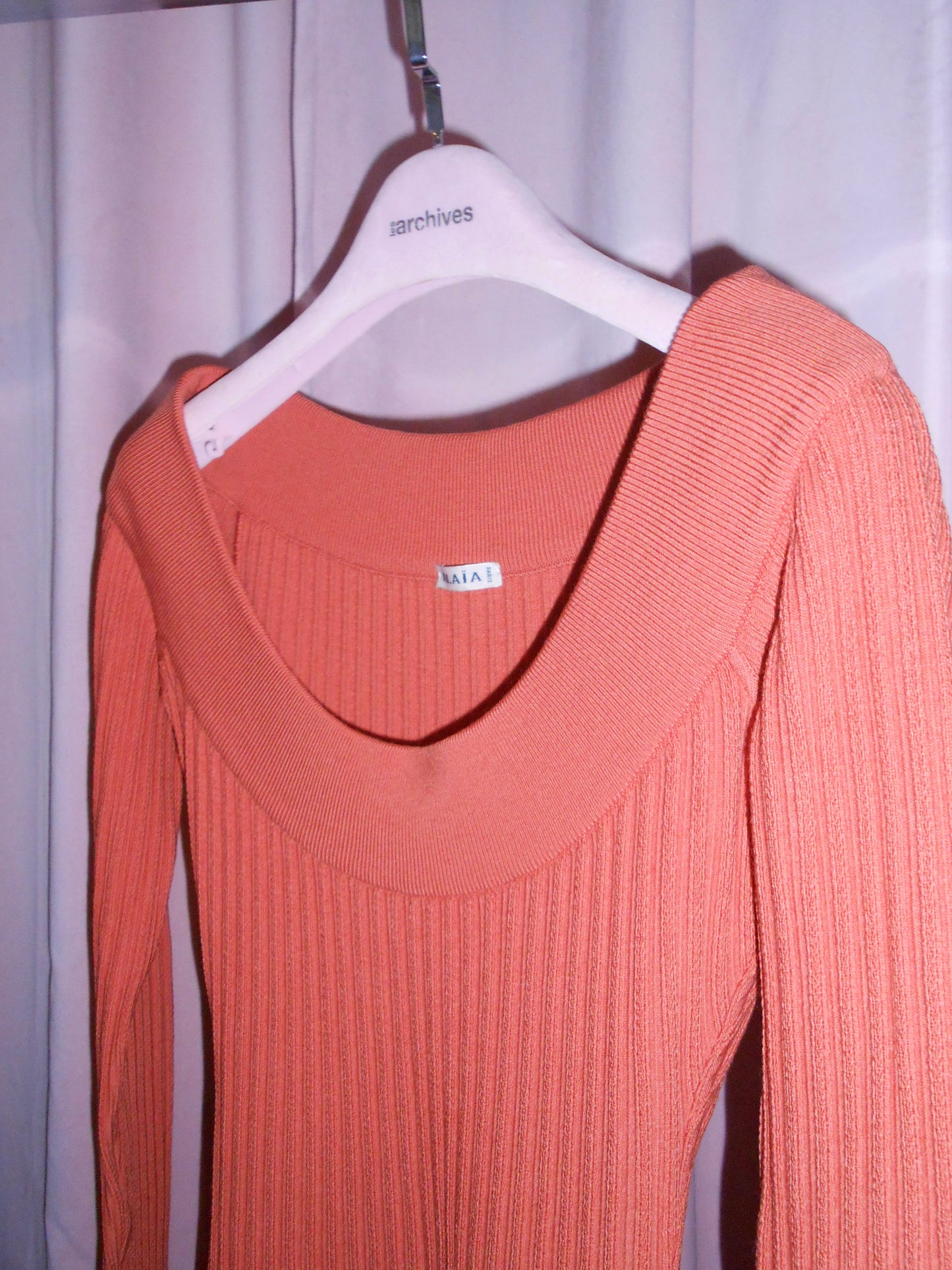 ALAÏA FW 1990 SCOOP NECK RIBBED LONG SLEEVE MINI DRESS