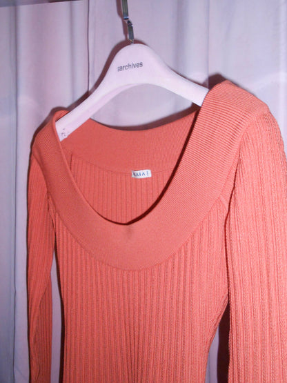 ALAÏA FW 1990 SCOOP NECK RIBBED LONG SLEEVE MINI DRESS