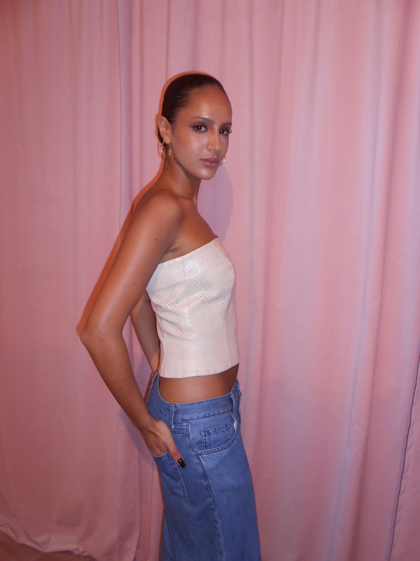 GIVENCHY VISION 1990S FAUX LEATHER BUSTIER TOP