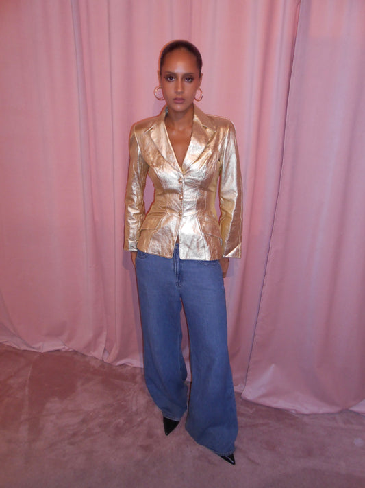 THIERRY MUGLER 1990S GOLD LEATHER JACKET