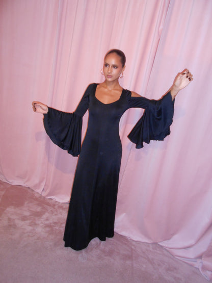 LORIS AZZARO 1970S BELL SLEEVE DRESS