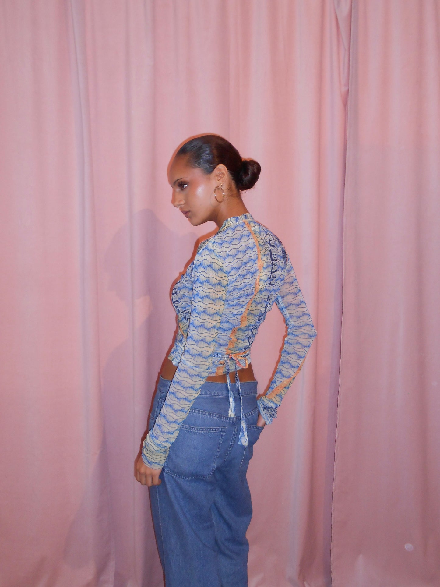 JEAN PAUL GAULTIER SS 1994 SOLEIL CURRENCY PRINT WRAP TOP