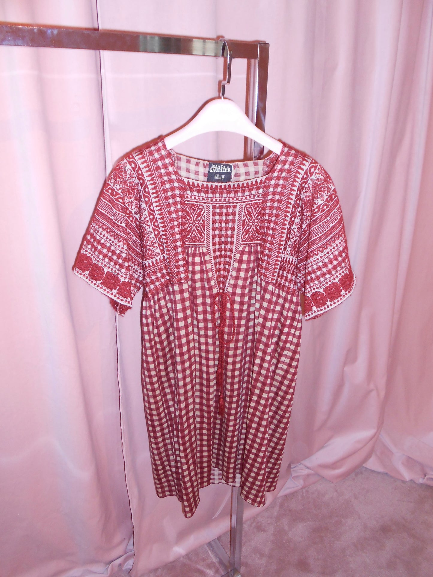 JEAN PAUL GAULTIER	1990S WOOL PLAID TUNIC DRESS RED