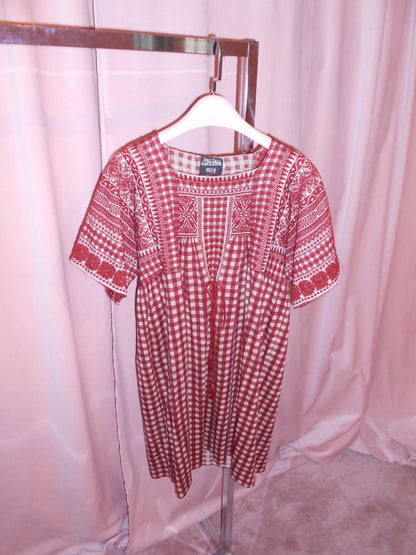 JEAN PAUL GAULTIER	1990S WOOL PLAID TUNIC DRESS RED