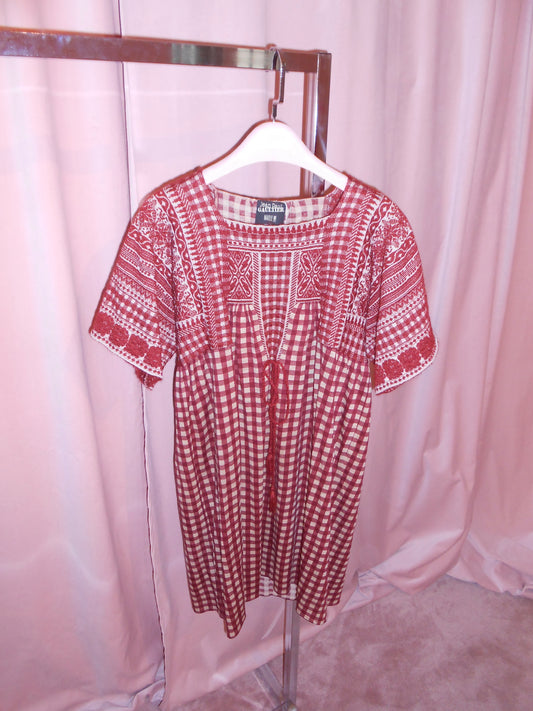 JEAN PAUL GAULTIER	1990S WOOL PLAID TUNIC DRESS RED