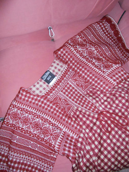 JEAN PAUL GAULTIER	1990S WOOL PLAID TUNIC DRESS RED