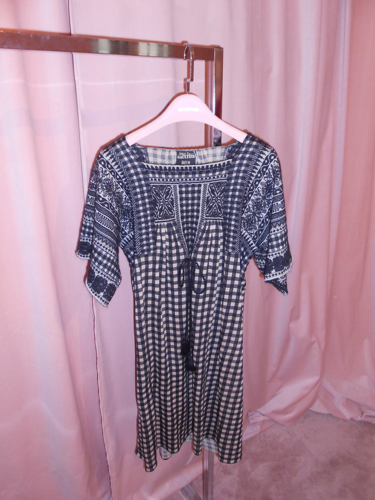 JEAN PAUL GAULTIER	1990S WOOL PLAID TUNIC DRESS BLACK