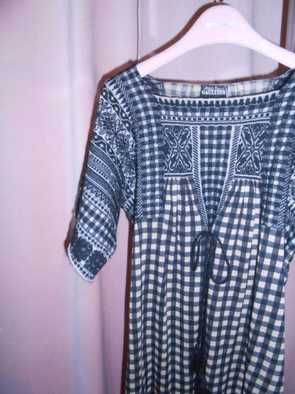 JEAN PAUL GAULTIER	1990S WOOL PLAID TUNIC DRESS BLACK