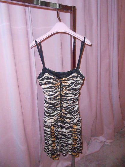 DOLCE & GABBANA EARLY 2000S TIGER PRINT DROP WAIST DRESS
