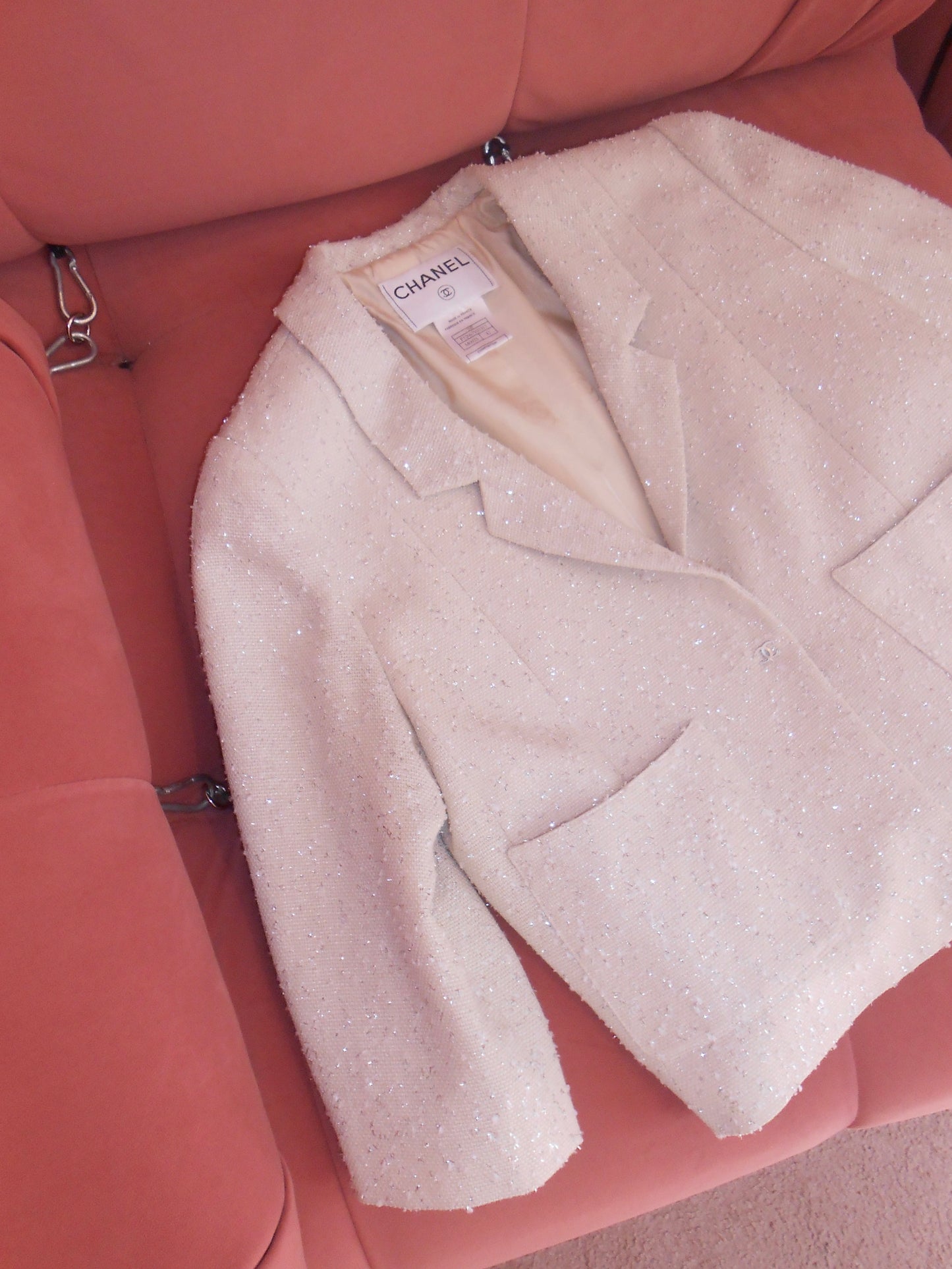 CHANEL BY KARL LAGERFELD SS 1999 CROPPED JACKET IVORY AND SILVER JACKET
