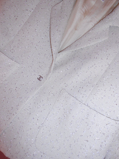 CHANEL BY KARL LAGERFELD SS 1999 CROPPED JACKET IVORY AND SILVER JACKET