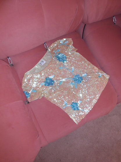 GIANFRANCO FERE STUDIO 1990S SEQUIN TOP WITH FLOWERS
