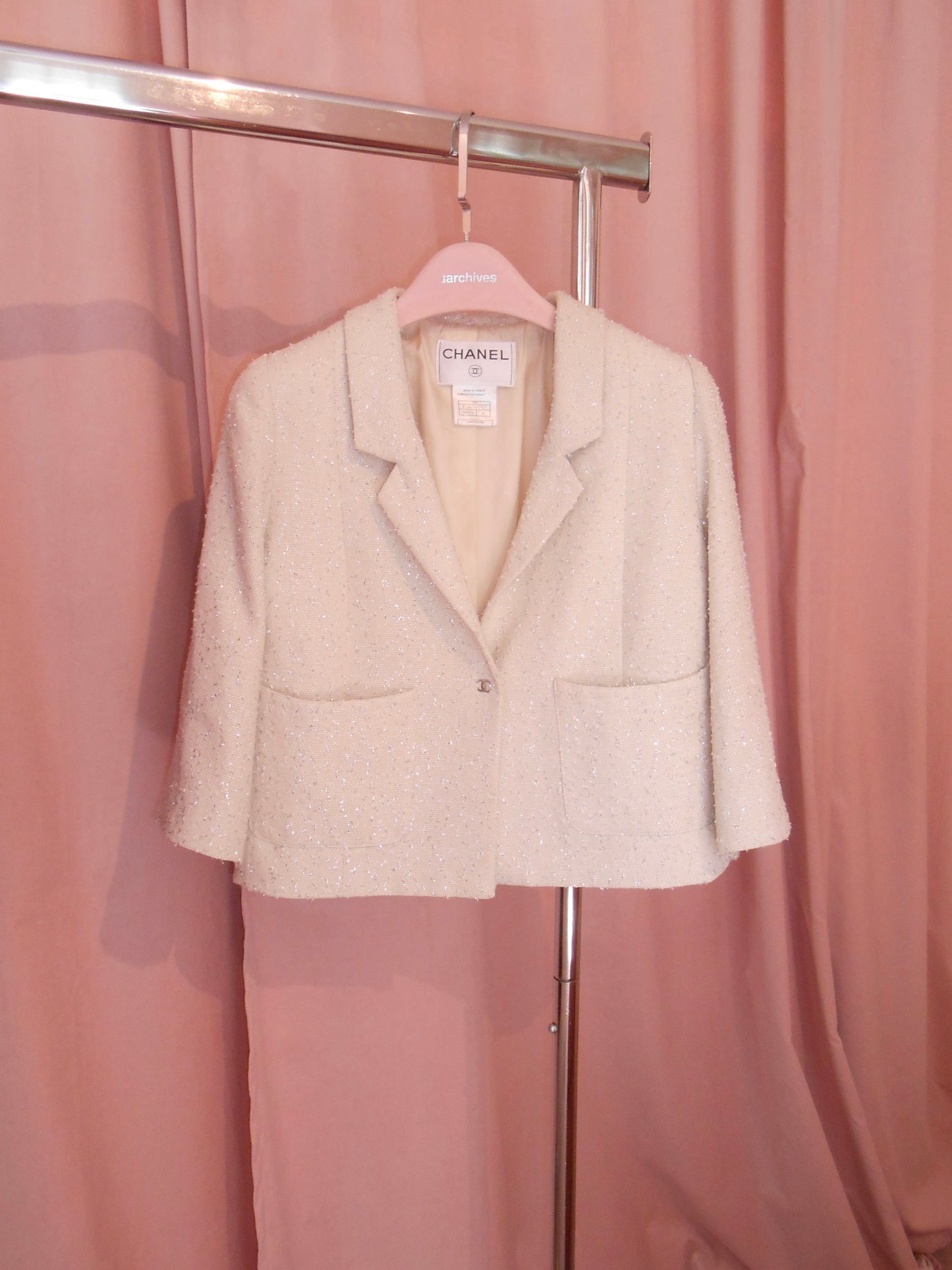 CHANEL BY KARL LAGERFELD SS 1999 CROPPED JACKET IVORY AND SILVER JACKET