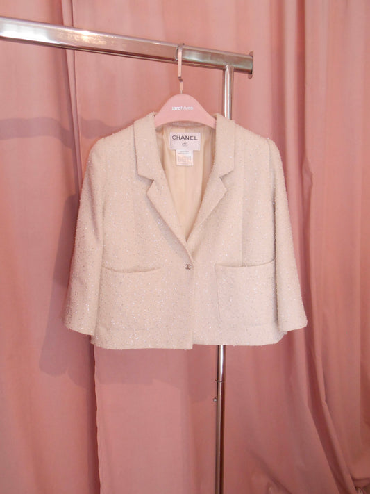 CHANEL BY KARL LAGERFELD SS 1999 CROPPED JACKET IVORY AND SILVER JACKET