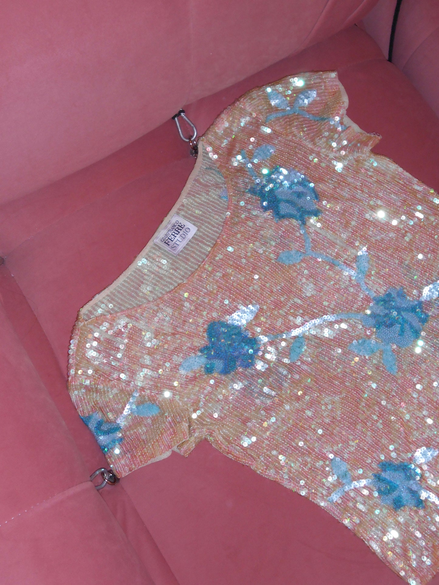 GIANFRANCO FERE STUDIO 1990S SEQUIN TOP WITH FLOWERS