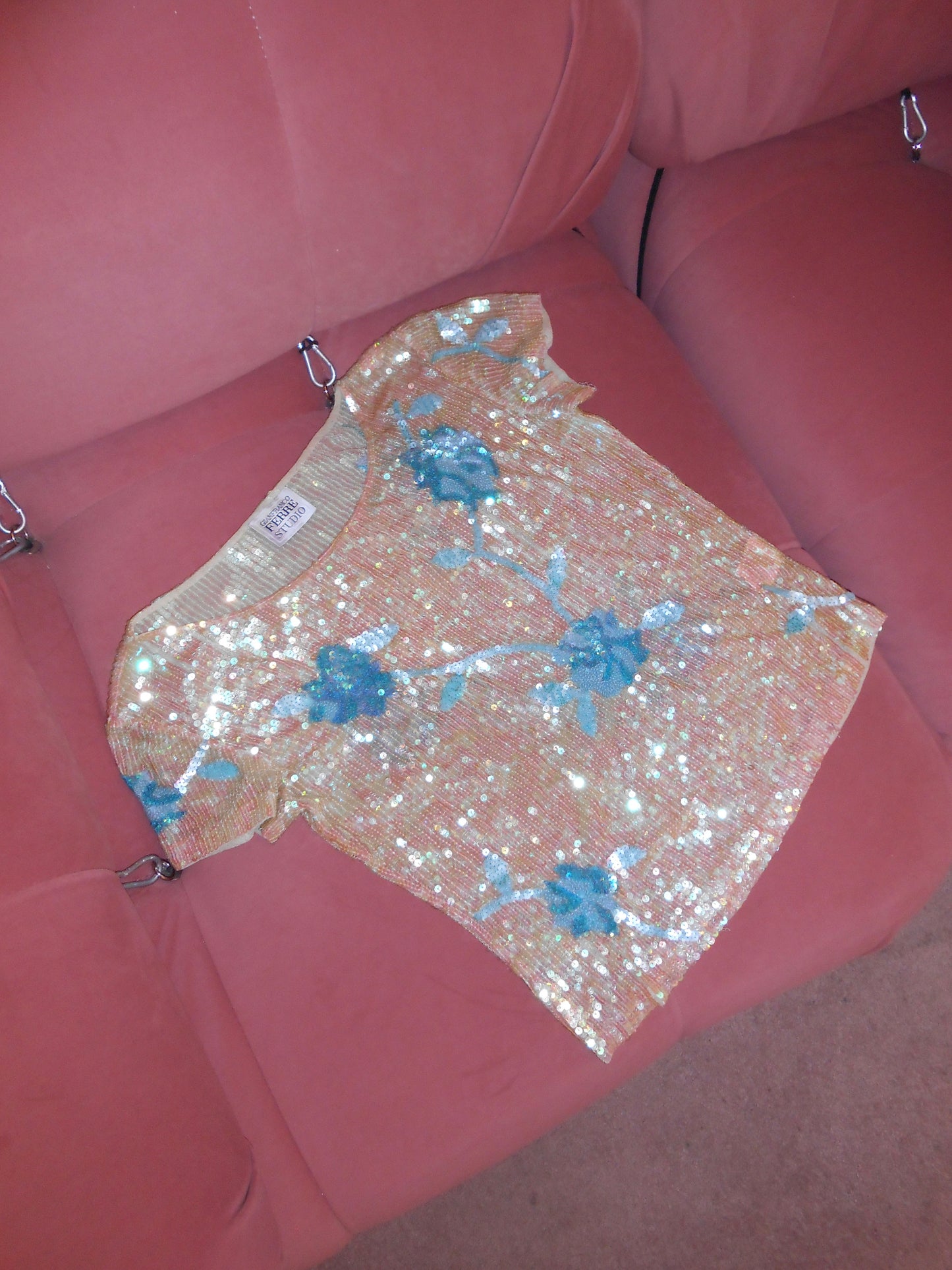 GIANFRANCO FERE STUDIO 1990S SEQUIN TOP WITH FLOWERS