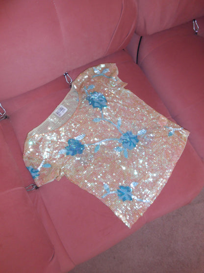 GIANFRANCO FERE STUDIO 1990S SEQUIN TOP WITH FLOWERS