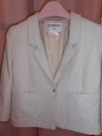 CHANEL BY KARL LAGERFELD SS 1999 CROPPED JACKET IVORY AND SILVER JACKET