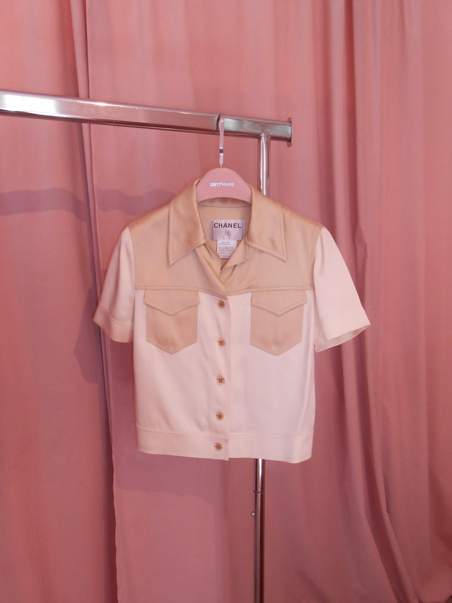 CHANEL BY KARL LAGERFELD CRUISE 2001 SILK SHORT SLEEVE TOP
