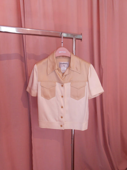 CHANEL BY KARL LAGERFELD CRUISE 2001 SILK SHORT SLEEVE TOP