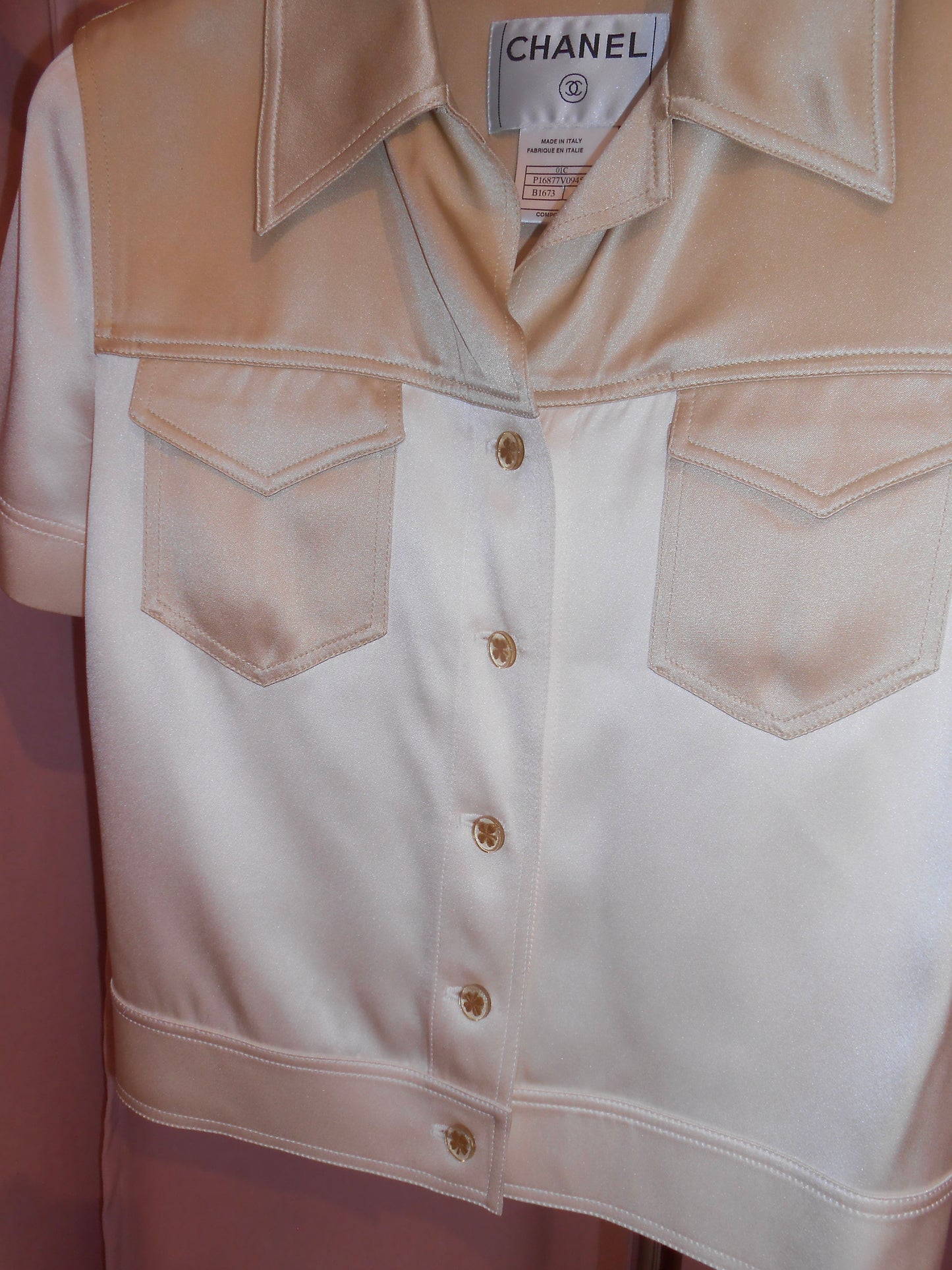 CHANEL BY KARL LAGERFELD CRUISE 2001 SILK SHORT SLEEVE TOP
