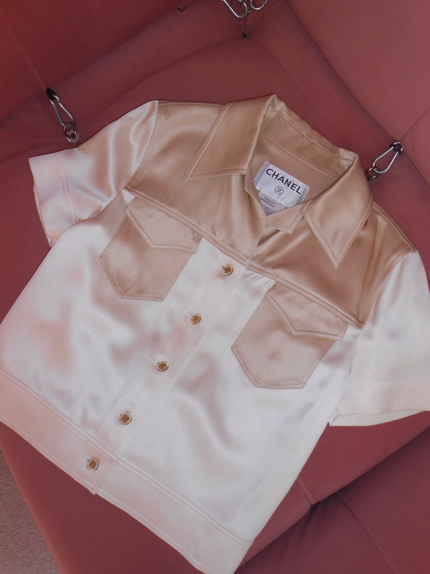 CHANEL BY KARL LAGERFELD CRUISE 2001 SILK SHORT SLEEVE TOP